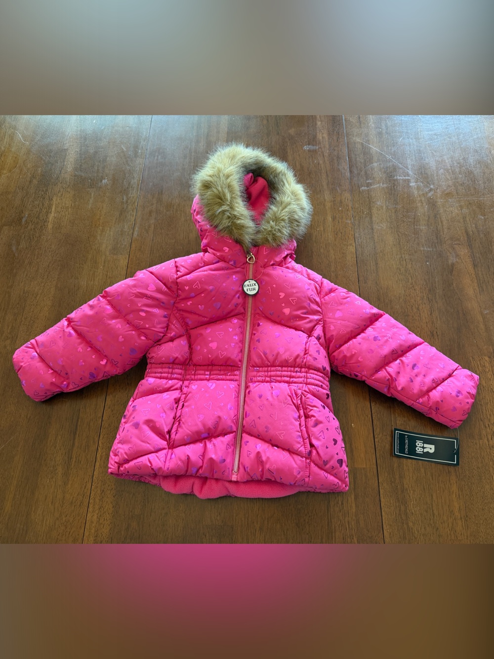 Rothschild Bright Pink Girls' Puffer Coat with Faux Fur Hood